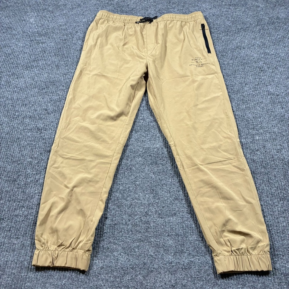 HAWK Mens Jogger Pants Size Large Beige Stretch Athletic Casual‎ Zip Pocket